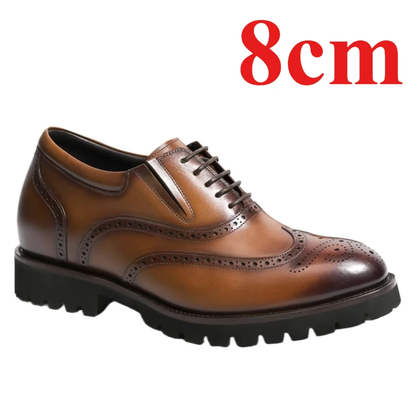 Invisible Heightening Derby Shoes Men Increased 8cm Genuine Leather Men's Dress Shoes brown Wedding Heightening Elevated Shoes