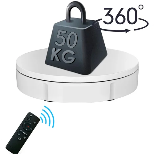 Imagen 1 del producto Soporte de exhibición giratorio eléctrico de alta resistencia de 50 kg con control remoto, 360 ° Velocidad y ángulo ajustables para venta en vivo/plataforma giratoria de fotografía