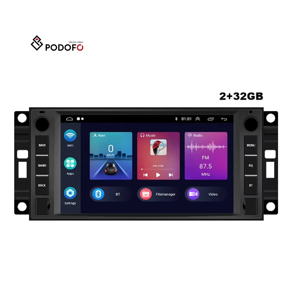 Podofo 2+64GB Carplay Android Auto Car Radio 2 Din 7'' BT WiFi GPS FM for Chevrolet/Chrysler/Jeep/Dodge/300C