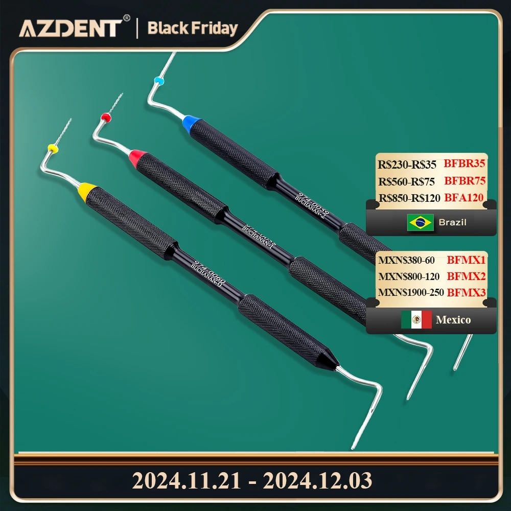 3Pcs Azdent Dental Endo Buchanan Hand Plugger 3 Sizes Root Canal Filler NiTi Stainless Tip Fill Endodontic Dentistry Instruments