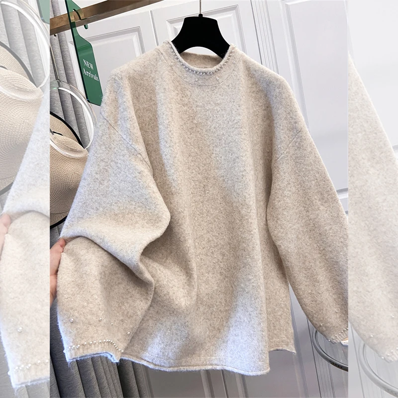 

Autumn Winter Knitted Sweater Women Pullover Lazy Oaf Puff Sleeve Round Neck Ladies Sweaters Blusa De Frio Feminina