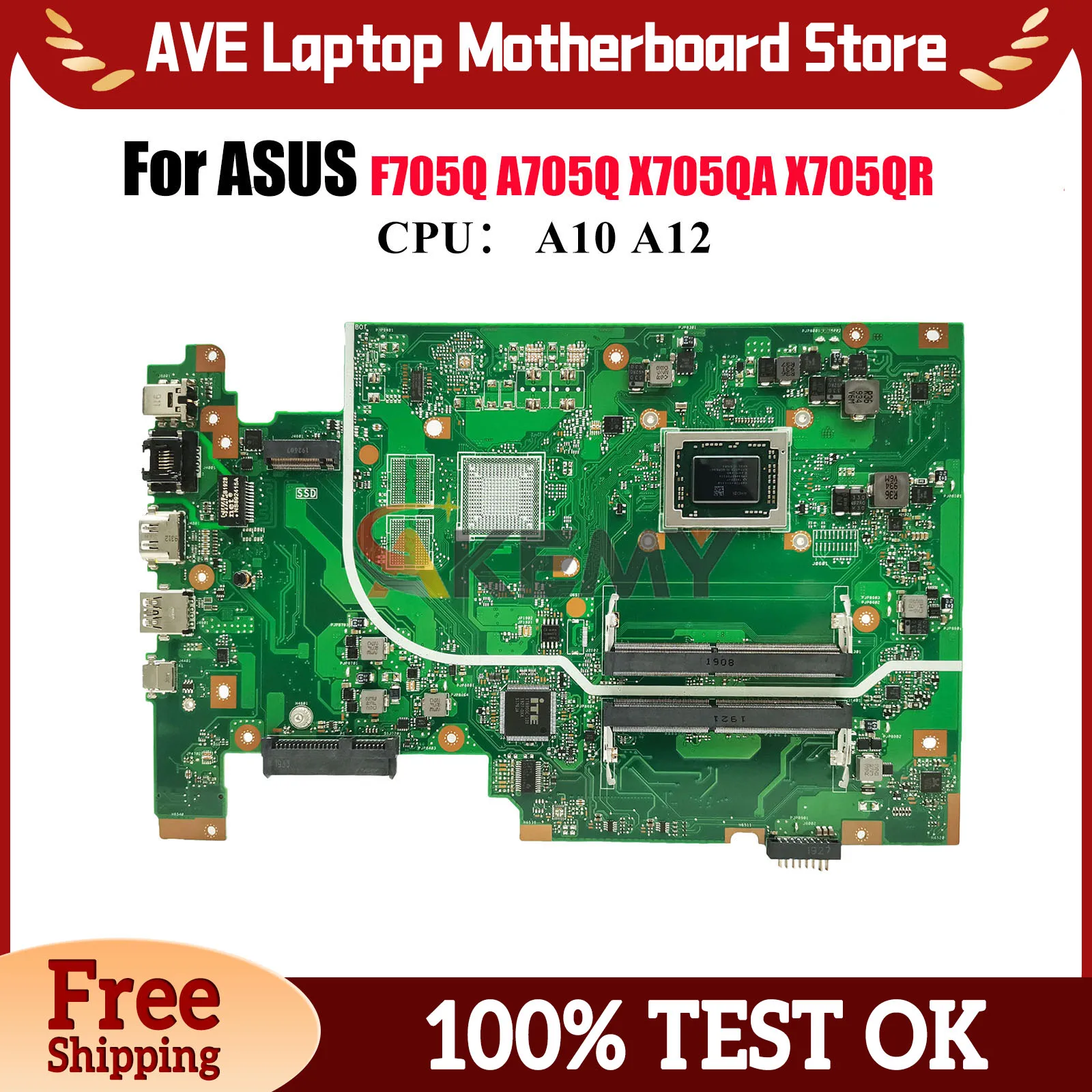

X705QA Laptop Motherboard For ASUS VivoBook X705Q X705QA A705Q F705Q X705QR Mainboard With A10 A12 CPU 100% tests OK fast ship