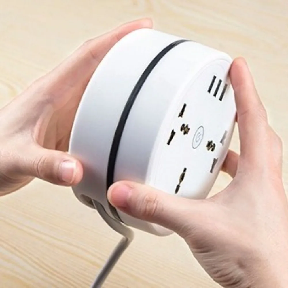Round Design Universal Power Strip 3 USB Ports UK Plug Standard Portable Extension Socket Multi-Port Included Data Cables