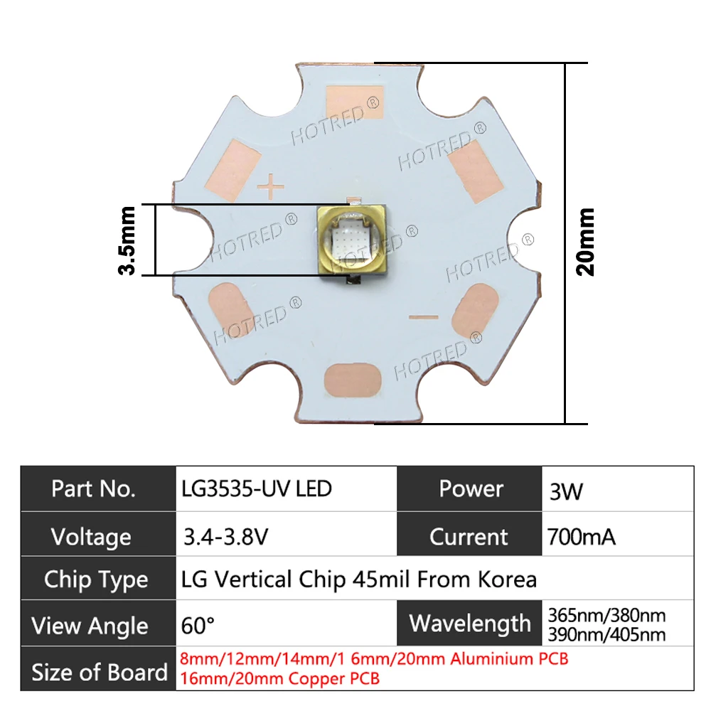 3W 3535 High Power UV LED LG Vertical Quartz Glass Chip 45mil Light Beads 60 Degree 365nm 385nm 395nm 405nm For Print Curing DIY