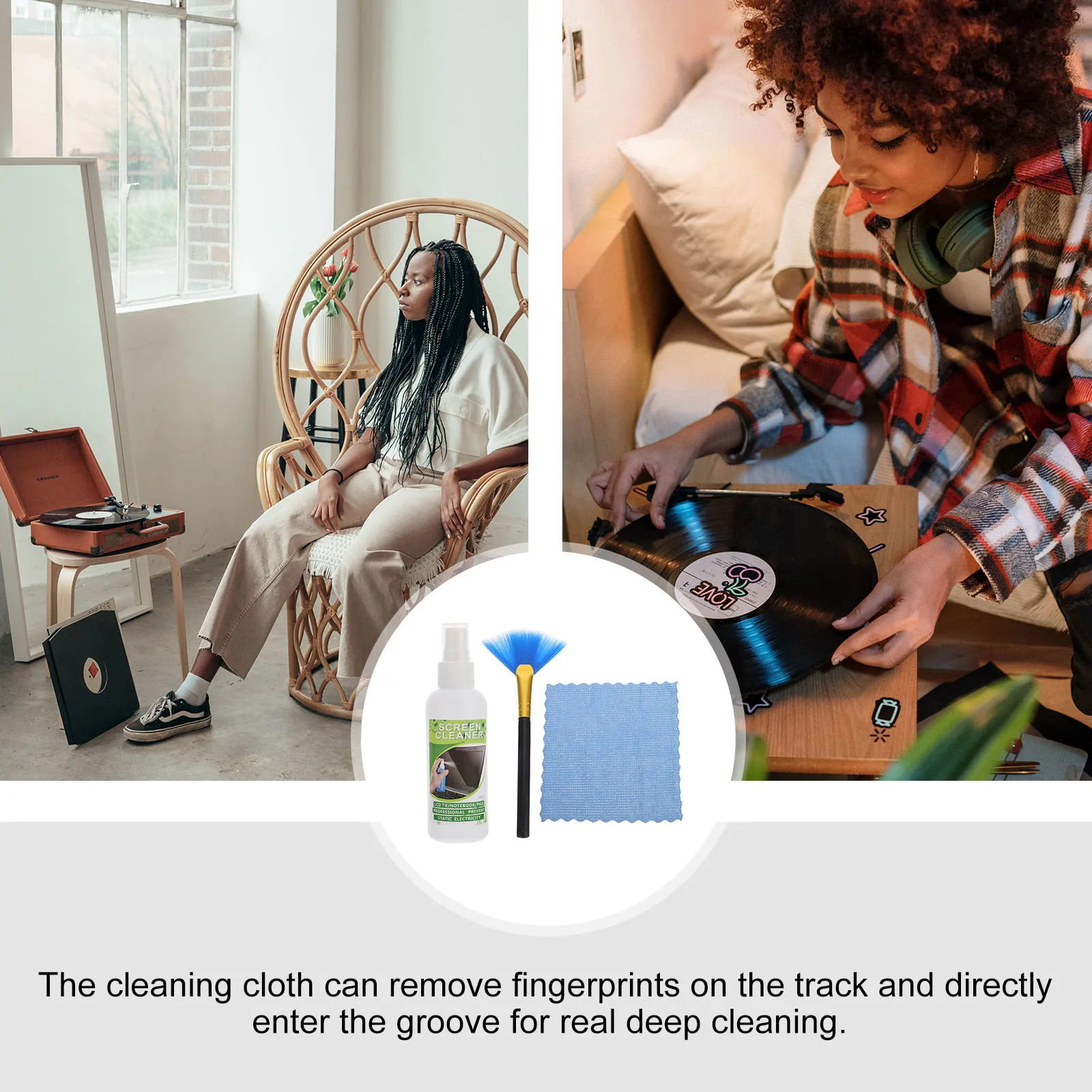 

2 Sets CD Cleaning Kit Maintenance Vinyl Record Brush Turntable Dust Polyester Cleaner and Dirt Removal for Records Agent