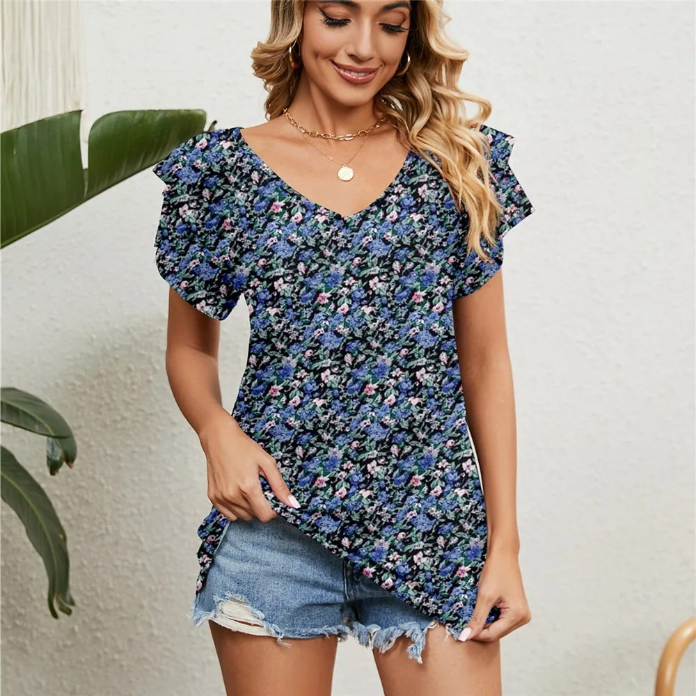 Dames Shirts & Blouses Voor Dames Elegante Zomer Tops Korte Mouw Koreaanse Populaire Bloemenblouse Zwarte Vrouw Trend 2024 Kleding