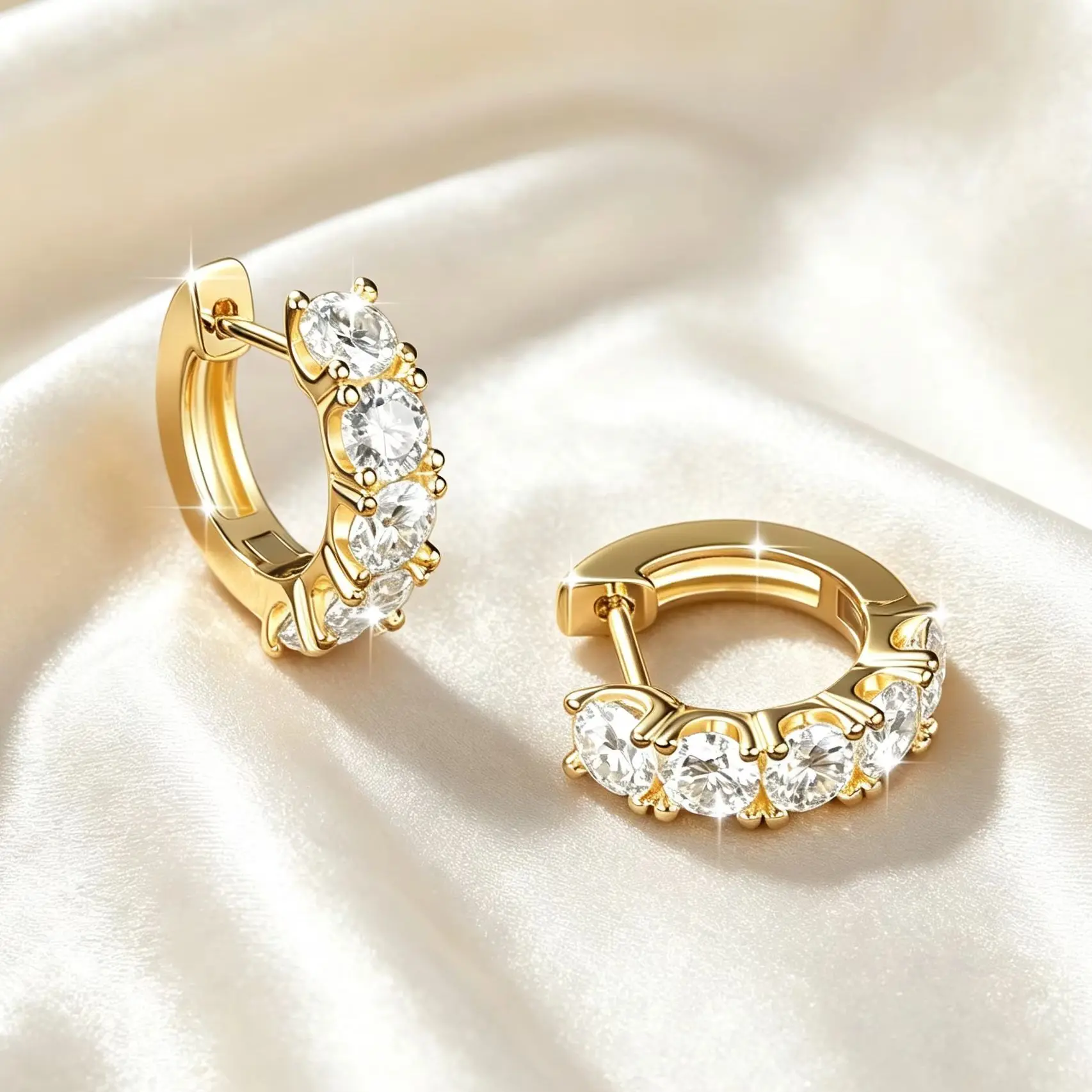 Abestecom Moissanite 4mm Hoop Earring 14K Gold Plated D Color VVS1 GRA Tarnish Resistant Anniversary Fine Jewelry Gift For Women
