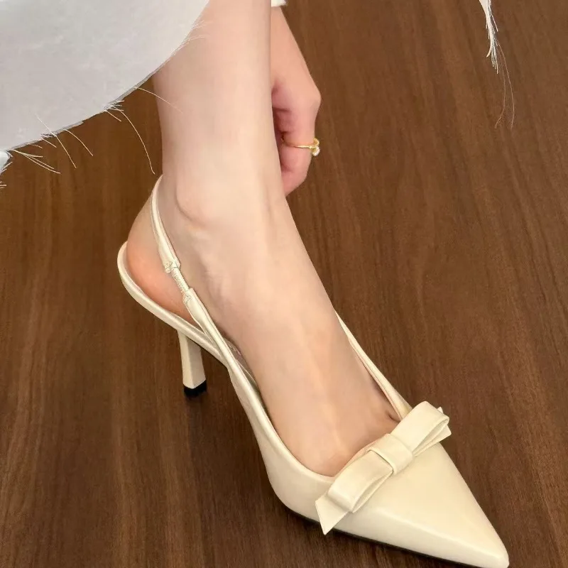 Bow Pointed High Heels Sandals 2026 Female Brand Designer Shoes Fashion Slide Sexy Suspender Shoes Elegant Mules Casual Shoes