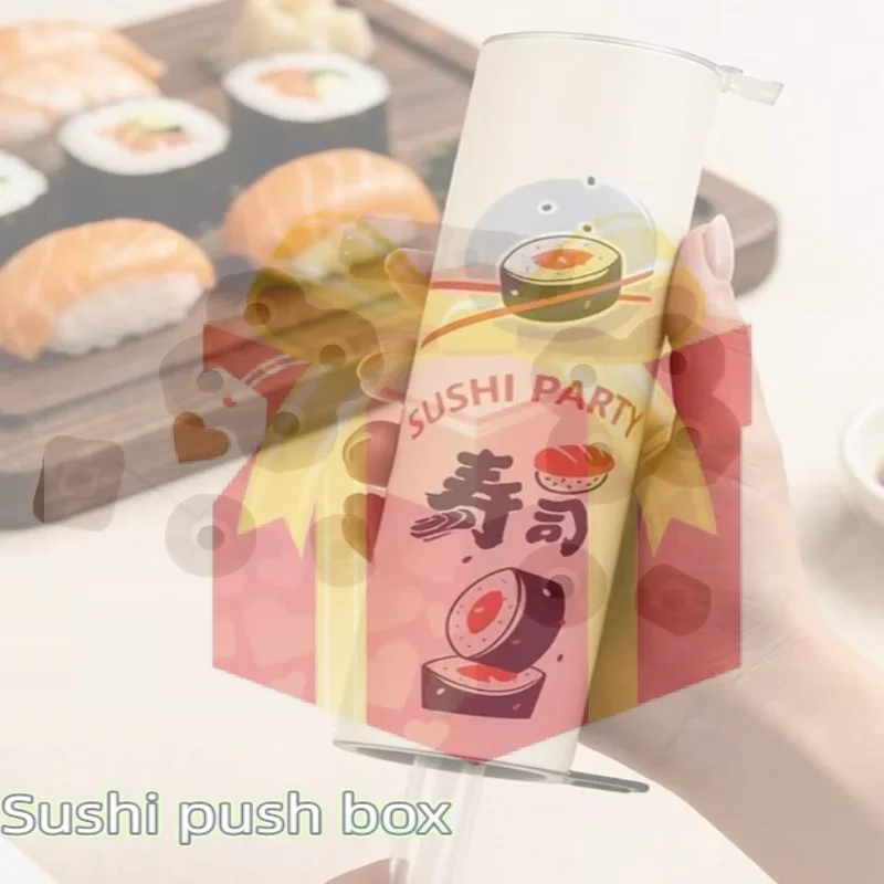 3Pcs Round Sushi Push Box With Sauce Straw Food Grade Sushi Mold Cone Push Up Paper Bucket Packaging Paper Box Bento Accessories