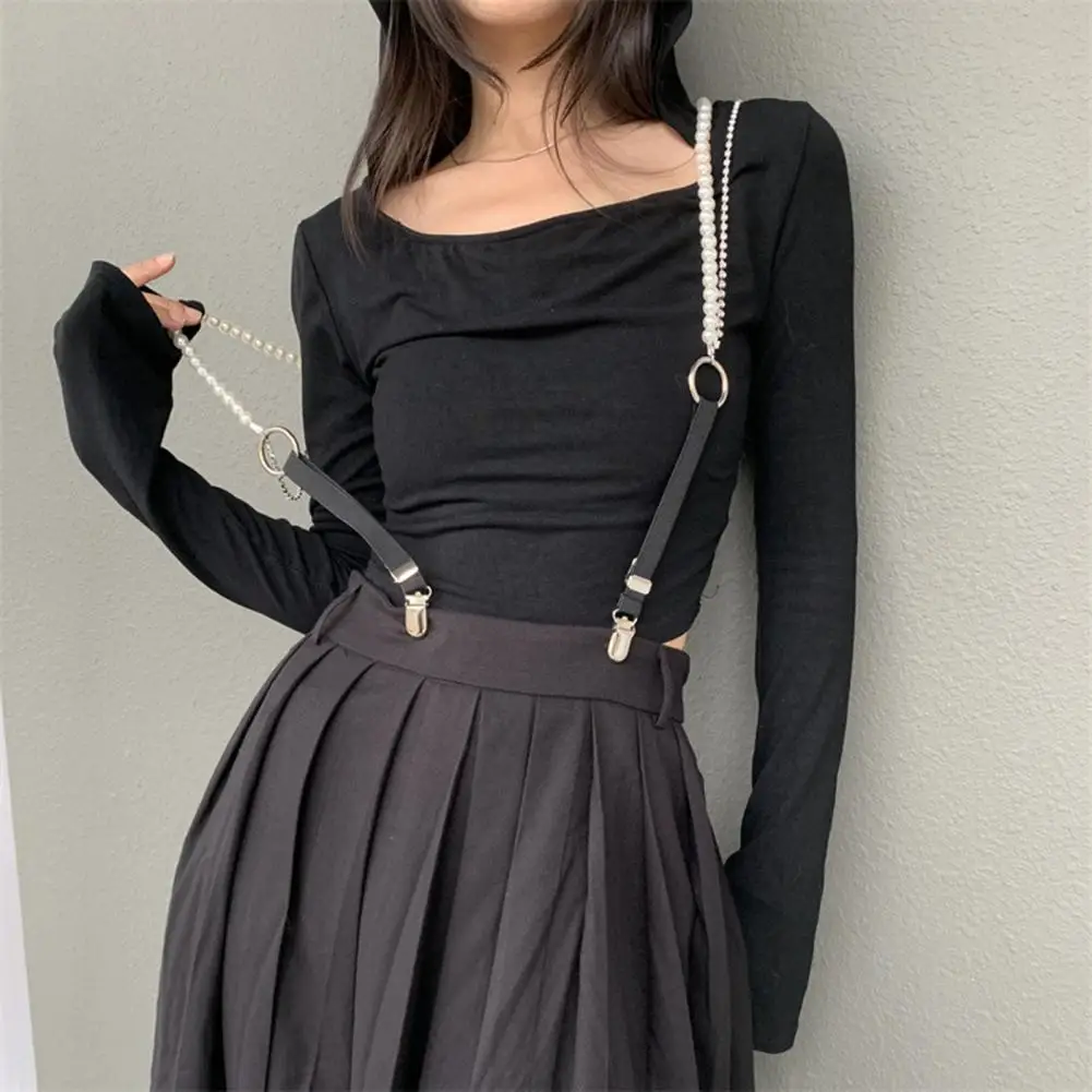 アヒル口クリップ ストラップ チェーン ラインストーン フェイクレザー レディース サスペンダー ベルト 調節可能な弾性アヒル口クリップ付き シャツ用