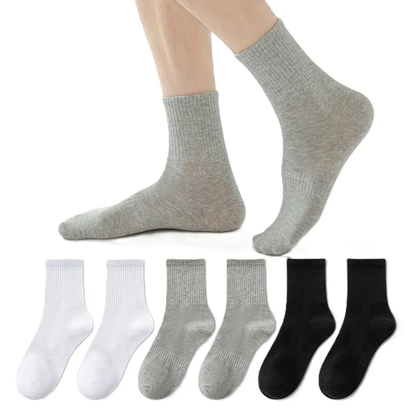 

6 Pairs Mid Length Mens Socks Solid Color Casual Sports Sweat Absorbing Breathable Men's Calf Socks