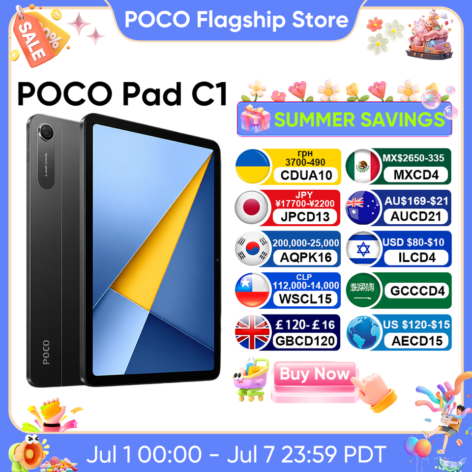 Newest POCO Pad C1 Global Version Tablet Snapdragon 6s 4G Gen 2 9.7" 2K 120Hz Display 7600mAh Battery 18W Fast Charging Wi-Fi 