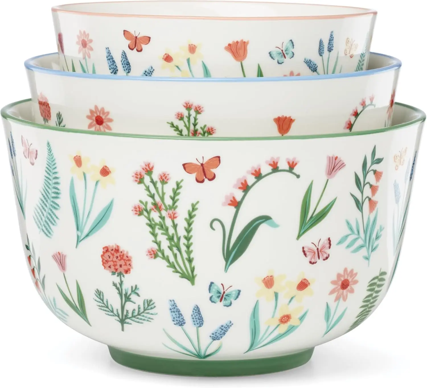 

Porcelain Nesting Bowls Set of 3, Floral Design, Dishwasher & Microwave Safe Serving Bowls 19-46 oz