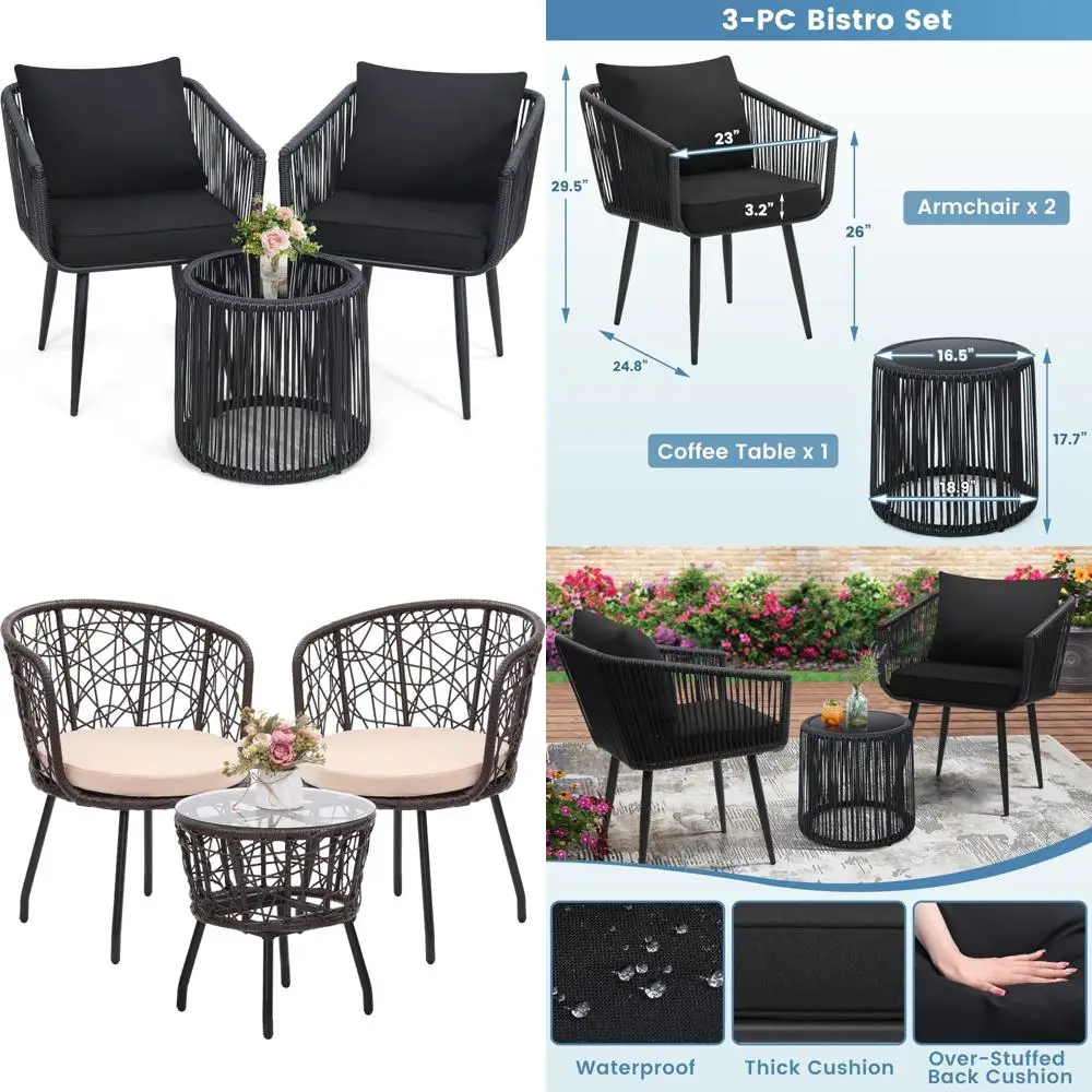 

Набор для патио-бистро: плетеная уличная мебель из 3 предметов, всепогодные стулья из ротанга и приставной столик для бесед