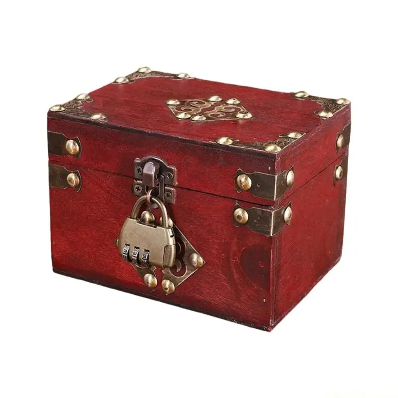 QX2E Dateless Distressed Wooden Treasure Chests With Ornamental Metalwork Antique Finish Wooden Box For Home Use