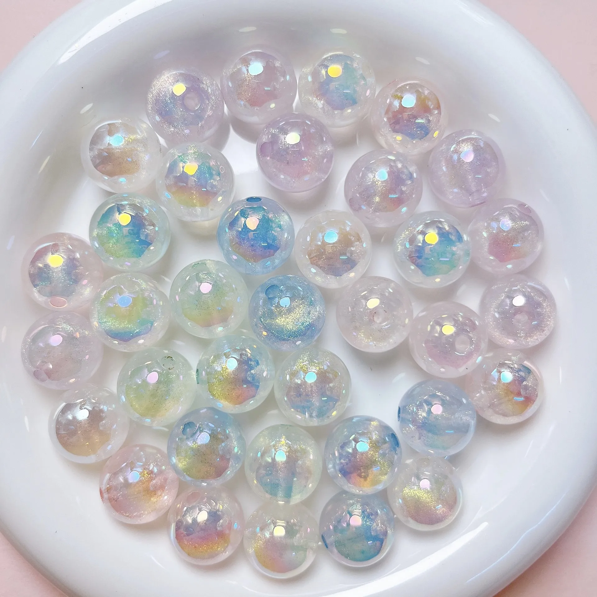 

Fresh New AB Glitter Round Gumball Beads 10mm 12mm 14mm 16mm Bubblegum Necklace Bracelet Acrylic Plastic Beading Material 100pcs