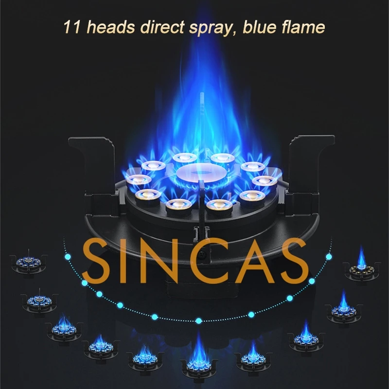 Kitchen Household 5.2KW Fierce Fire Three-burner Double-Sided Timing Gas Stove Desktop/Embedded Anti-oil Flip Cover Gas Stove