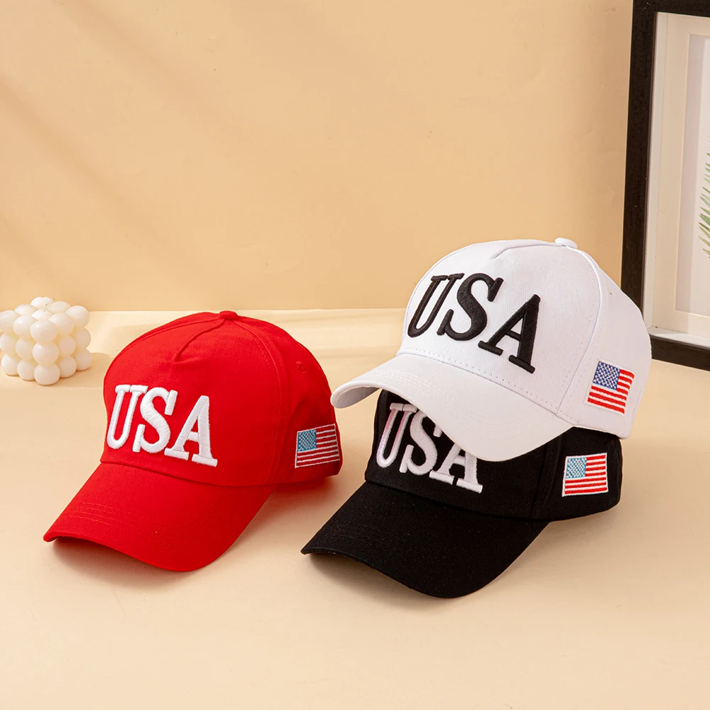 Modische USA-Buchstaben Bestickte Baseballkappe für Männer und Frauen Amerikanische Flagge Patch Verstellbare Patriotische Vatertagsmütze für Outdoor Casual Alltag – Detail 15