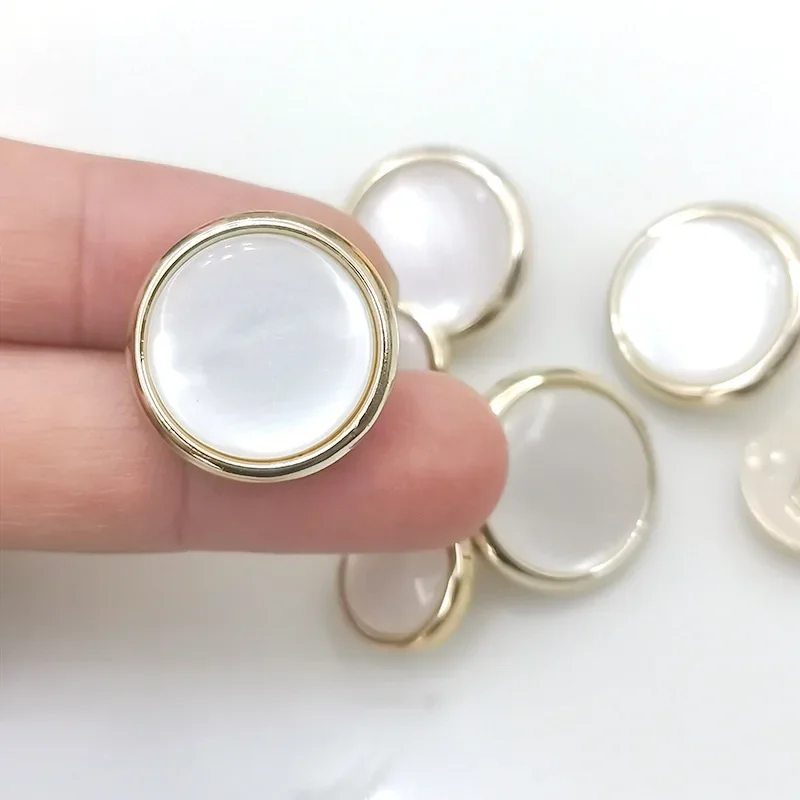 10 Pieces Beautiful Shank Buttons Round Gold Color Plastic Shank Buttons Blouse Coat Clothes Accessories