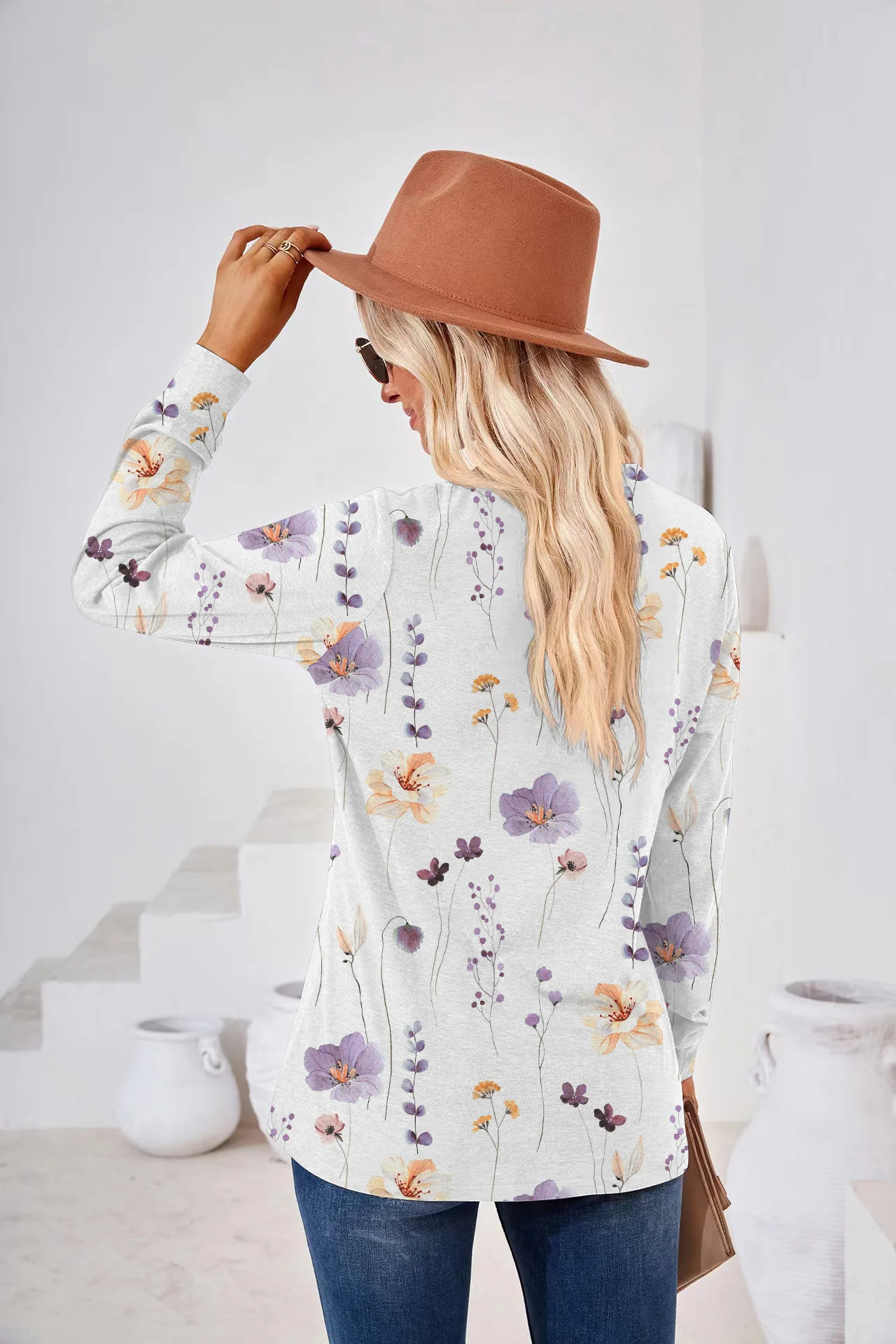 Women's Shirt Floral Blouse Button Floral Print Length Sleeve Casual Holiday Basic V-Neck Pleated Floral Shirt 2023 Streetwear