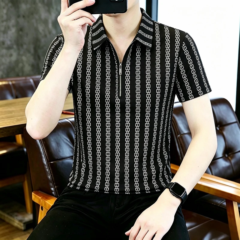 Summer New Style Men's Cool and Breathable Half-Zip Collar Polo Shirt Short Sleeve