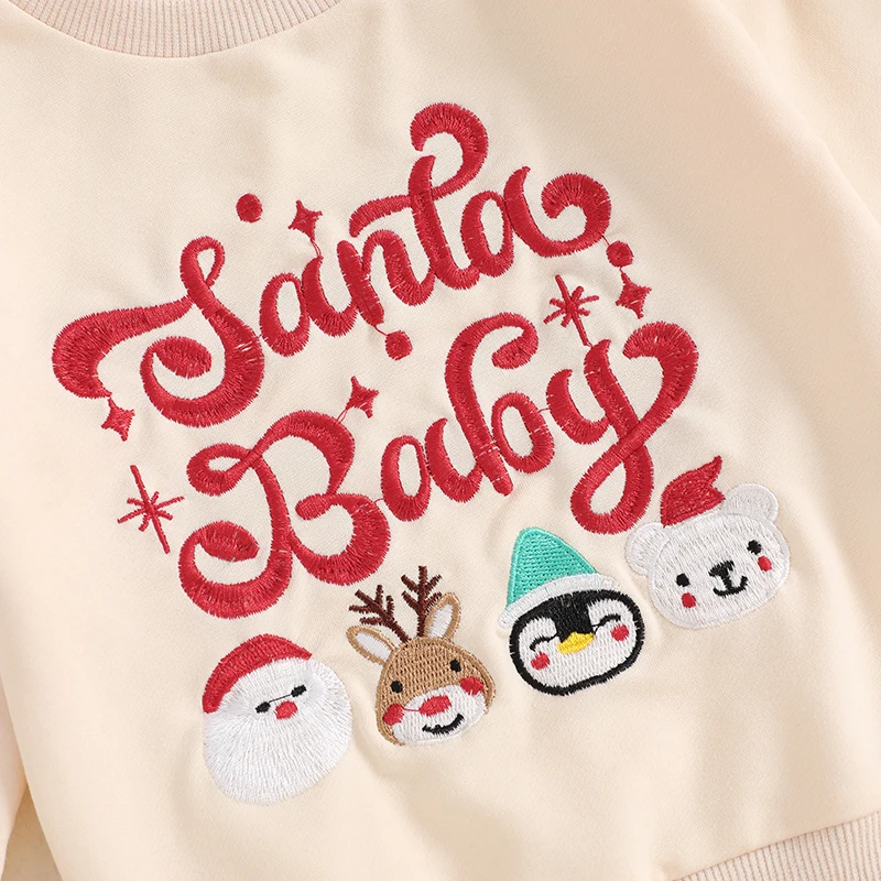 

Boys Christmas Outfits Santa Claus Reindeer Embroidery Long Sleeve Sweaters and Pants 2Pcs Clothing Set for Toddlers