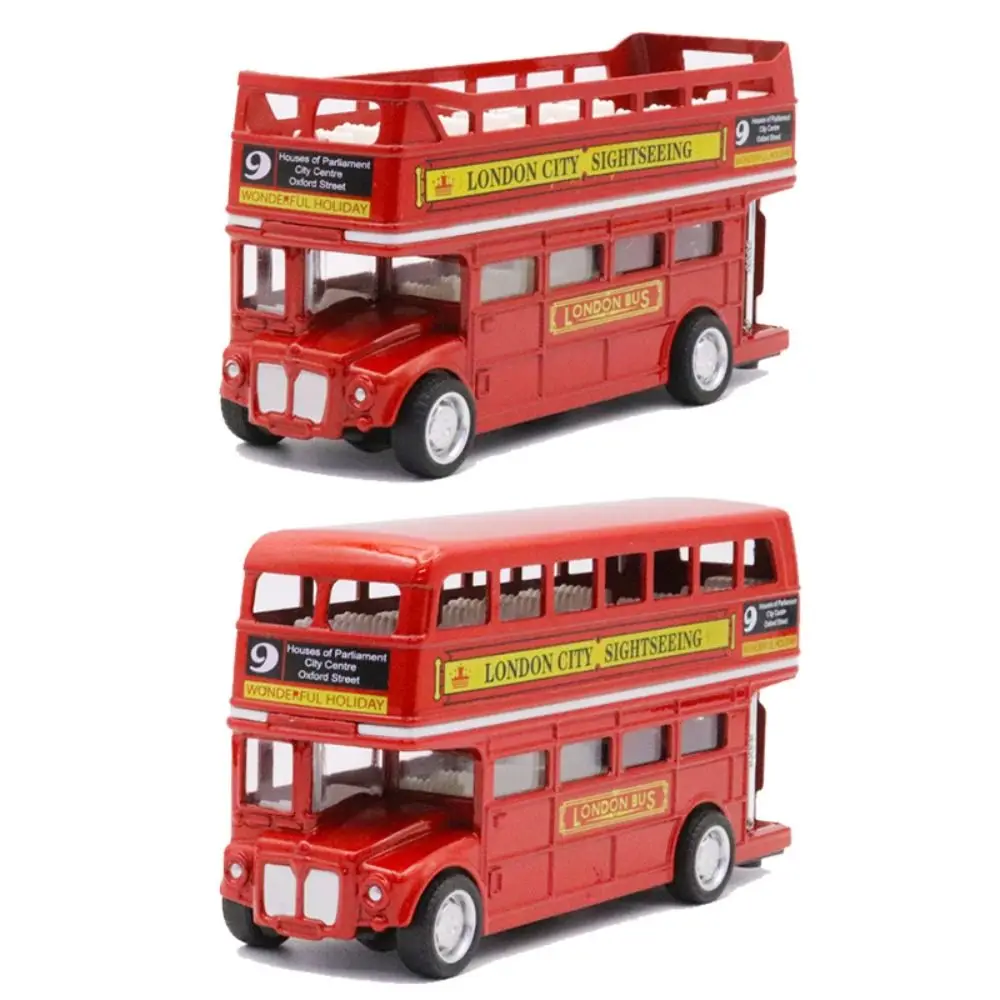 Decorazione per auto Bus a due piani Modello di auto Britannico Europa Diecast Modello di autobus da viaggio Lega Vintage Tirare indietro Veicolo Giocattolo per bambini