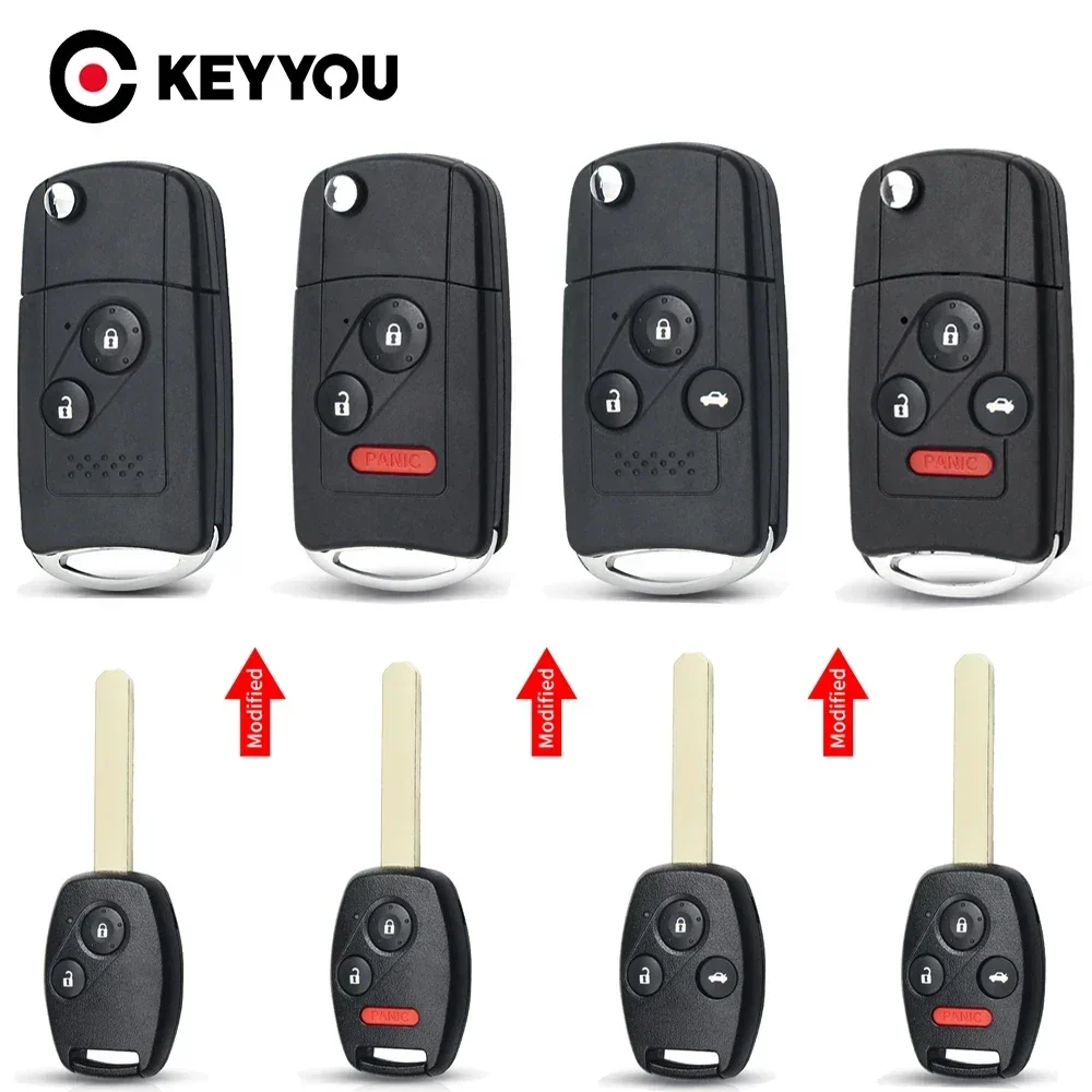 KEYYOU For Honda Accord Civic CRV Pilot 2007 2008 2009 2010 2011 2012 2013 Remote 2/3/4 Buttons Key 1PCS Modified Flip Car Key