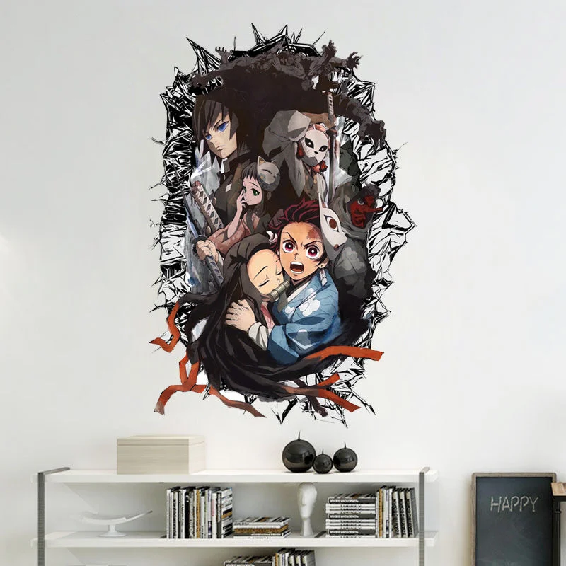Demon Slayer Anime Tanjirou Adesivi effetto parete incrinati Decorazioni creative per carta da parati Shinobu Adesivi per poster dei cartoni animati Regali