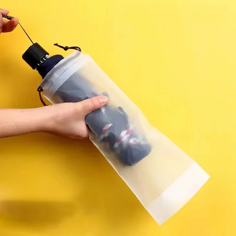 Translucent Plastic Bag Umbrella Storage Bag Reusable Portable Umbrella Pull Cord Storage Cover Home Storage Organizer