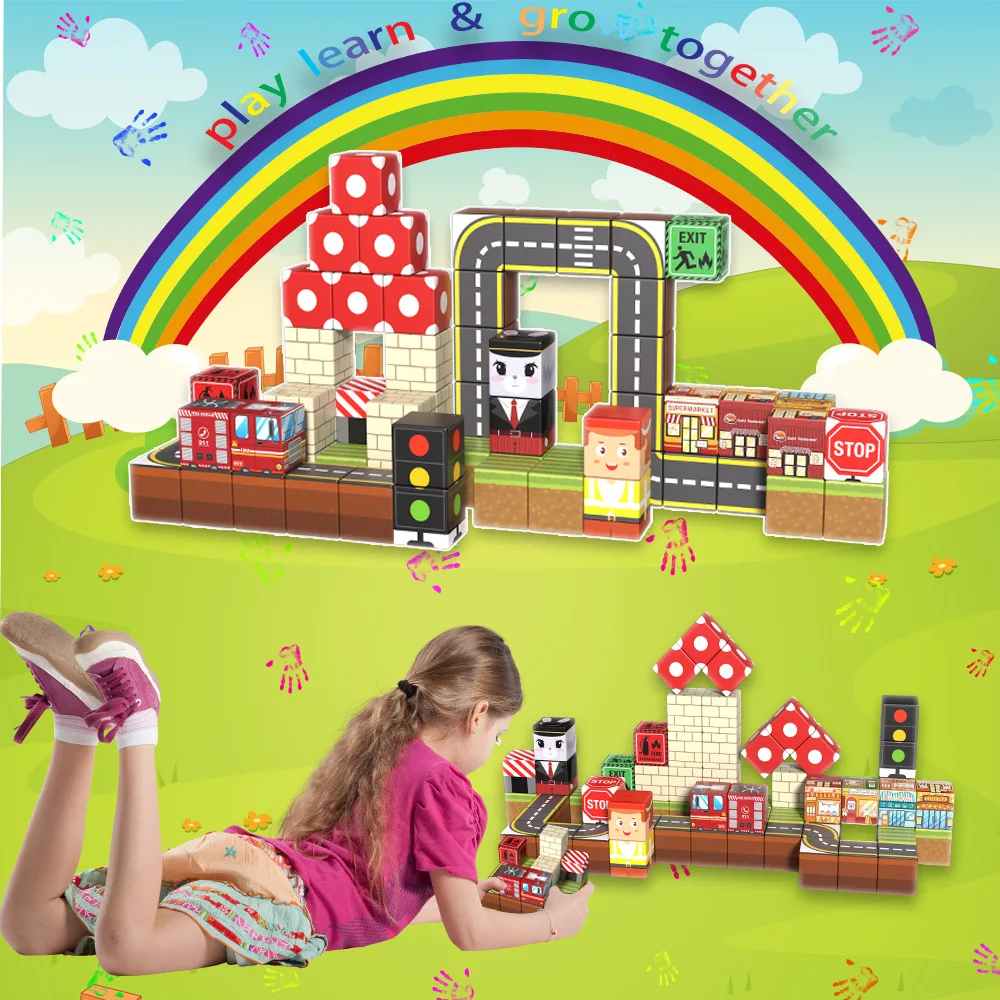 My World Magnetic Building Toy Set, Children's DIY Assembly Toy, Play with Magnets and Blocks