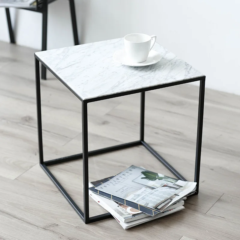 

Marble sofa side coffee table, simple living room square small apartment wrought iron side table