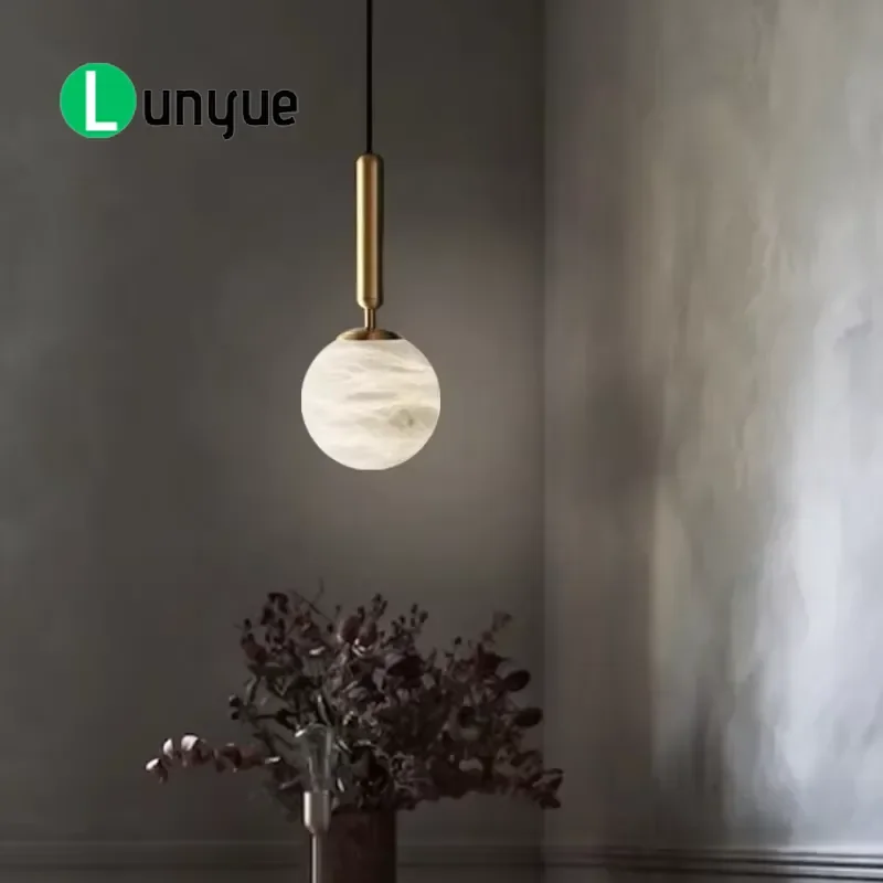 Postmodern Alabaster Mini Chandelier Creative Designer Cord Hanging Light for Bedroom Bar Restaurant Small Decorative