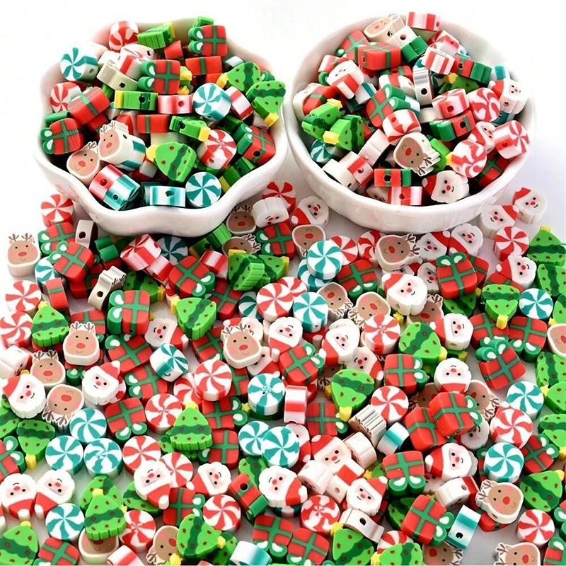 

200 шт. DIY микс Санта-Клаус Лось мягкие глиняные бусины кулон ювелирные аксессуары браслет
