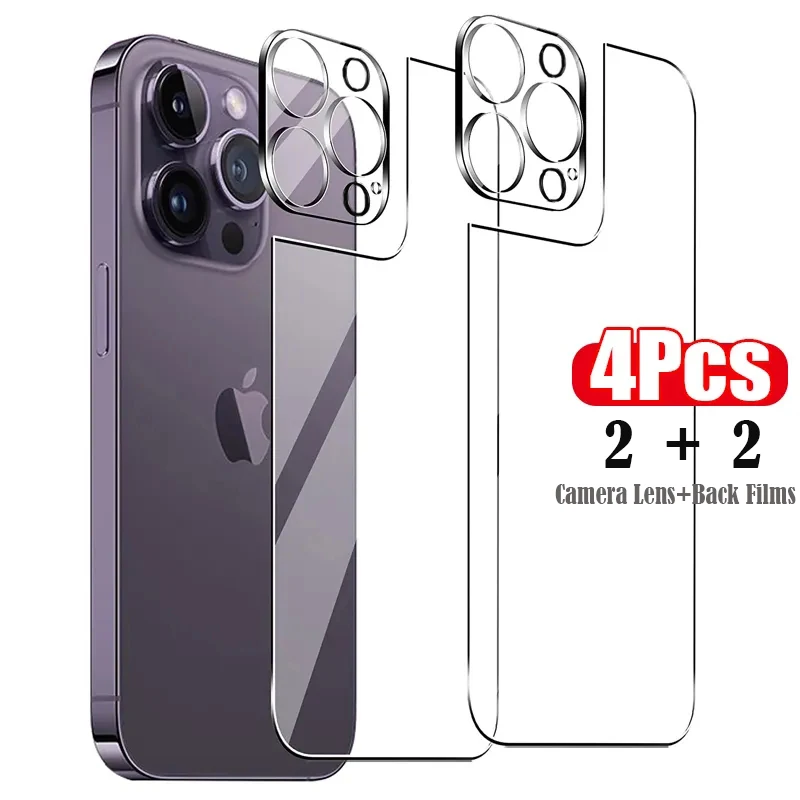 4in1[2 Rückglas + 2 Linsenglas] Klares gehärtetes Telefonglas für iPhone 16 15 14 Plus 13 12 Mini 11 Pro Max Rückbildschirmfolie – Detail 1