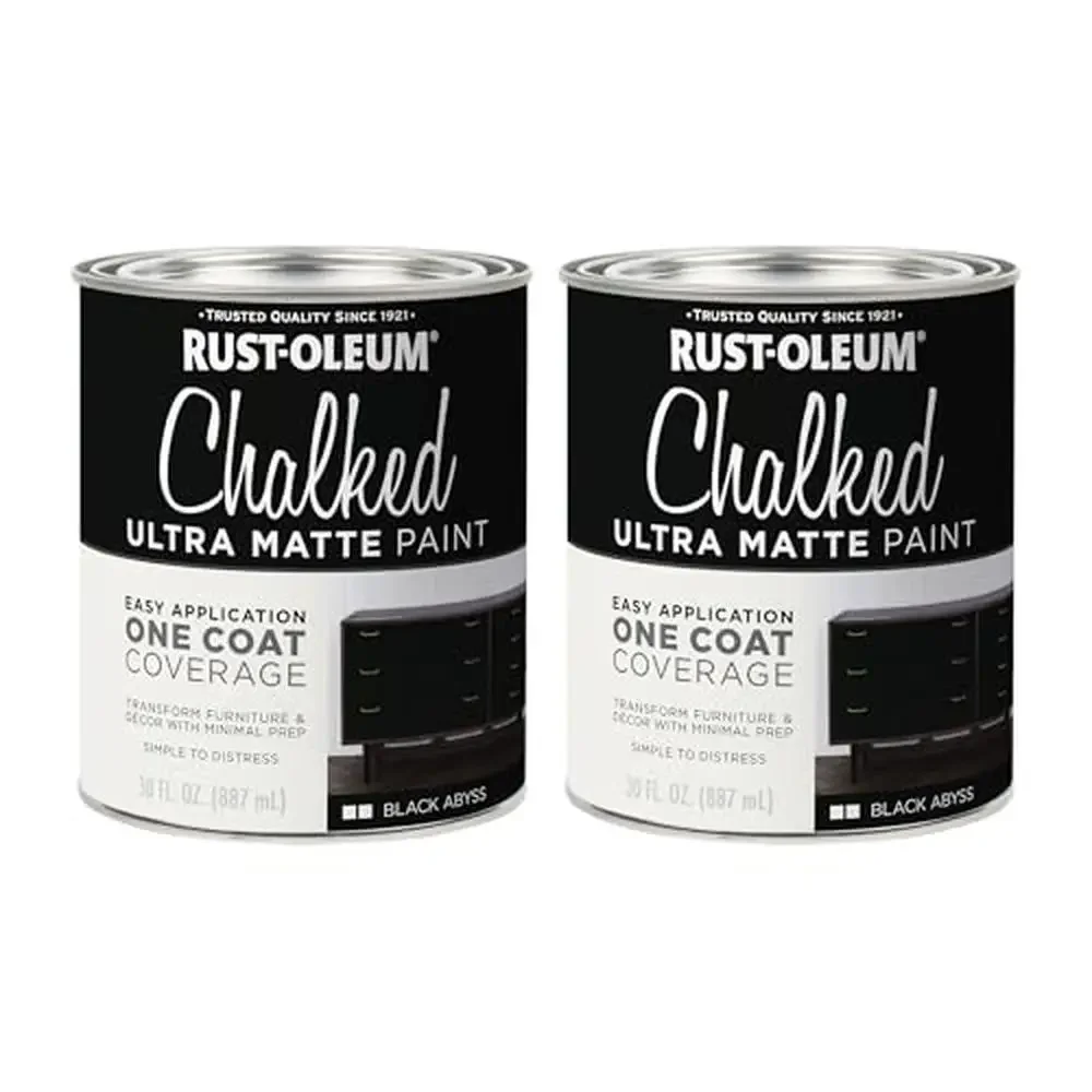 Chalked Black Abyss Ultra Matte Interior Paint 30oz 2 Pack Wood Metal Ceramic Canvas 1-Step Coverage Velvety Finish Easy