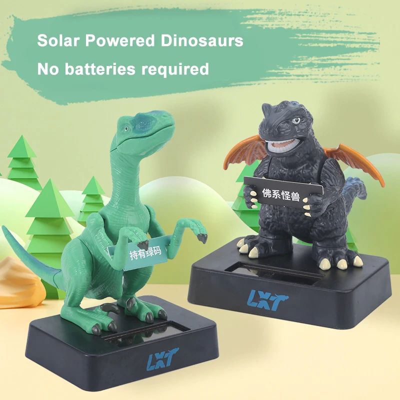 New Novelty Funny Solar Powered Velociraptors Small Monsters Swinging Toys Car Decorations Desktop Dinosaur Toy Ornaments