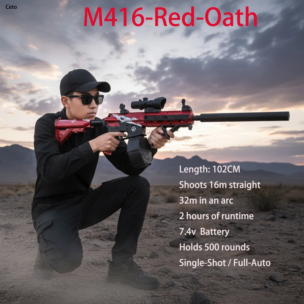 M416 Blasters de gel completamente automático Red Serment 500 rondas Blaster de bola de gel eléctrico para adultos y adolescentes