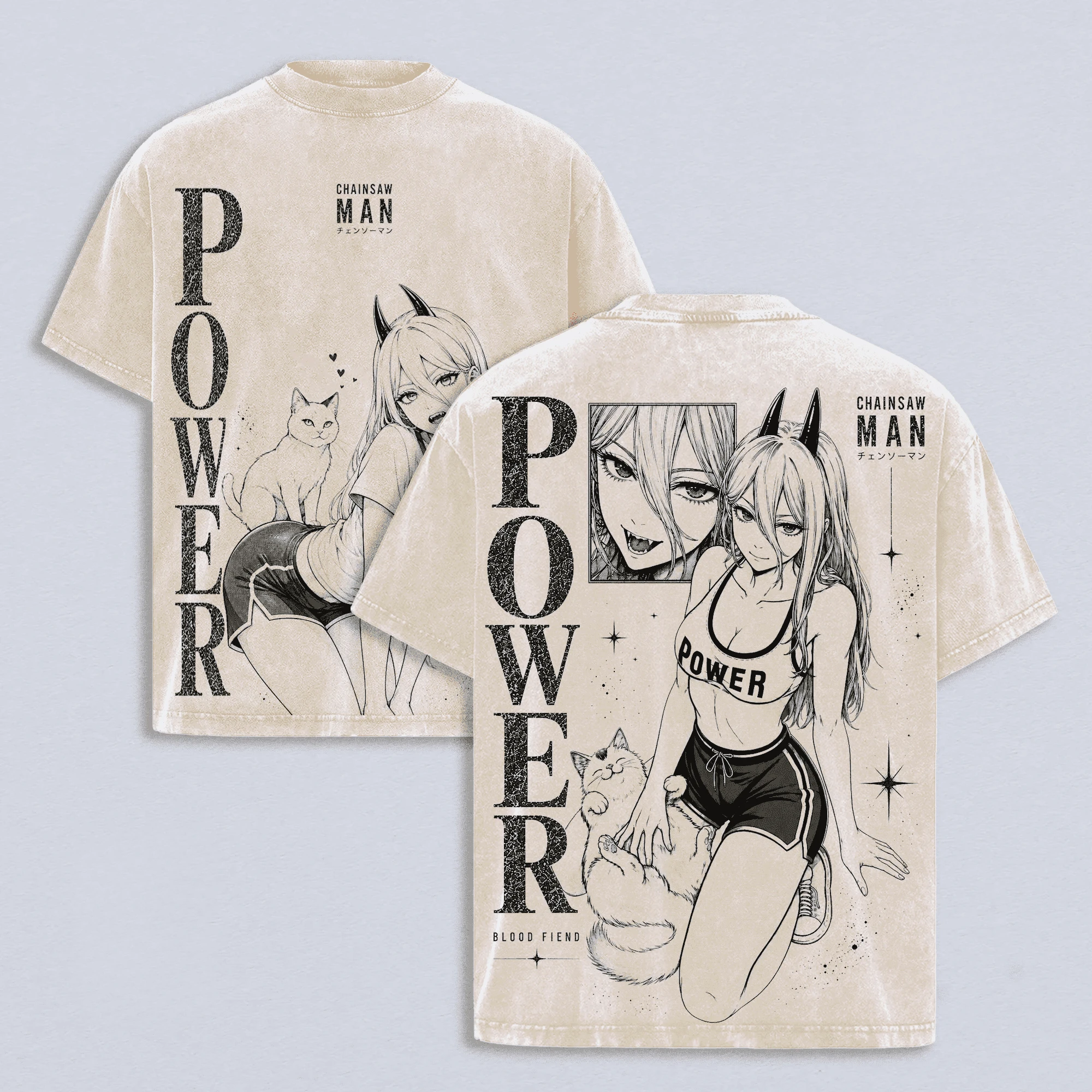 Manga Power Chainsaw Man T Shirt Vintage Streetwear Men Women Clothing Harajuku Print T-shirt Clothes