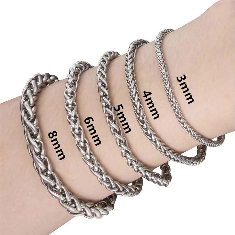 4/5/6/8mm Width 19/21/23 cm  Length Stainless Steel Men Women Flower Basket Chain Bracelet Hand Jewelry Never Rust Drop Shipping