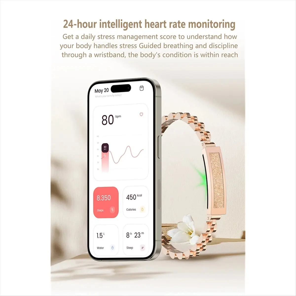 Promotion For Women'S Hand Bracelets Gold Zinc Alloy Smart Bracelet Heart Rate Monitor Bluetooth Connected APP Birthday Gifts