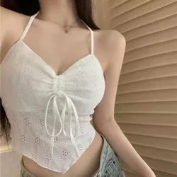 2024 Sexy Lace Halter Neck Rope Suspender Bow Design Padded Tube Top with Beautiful Back Tank Top Women Женские Топы