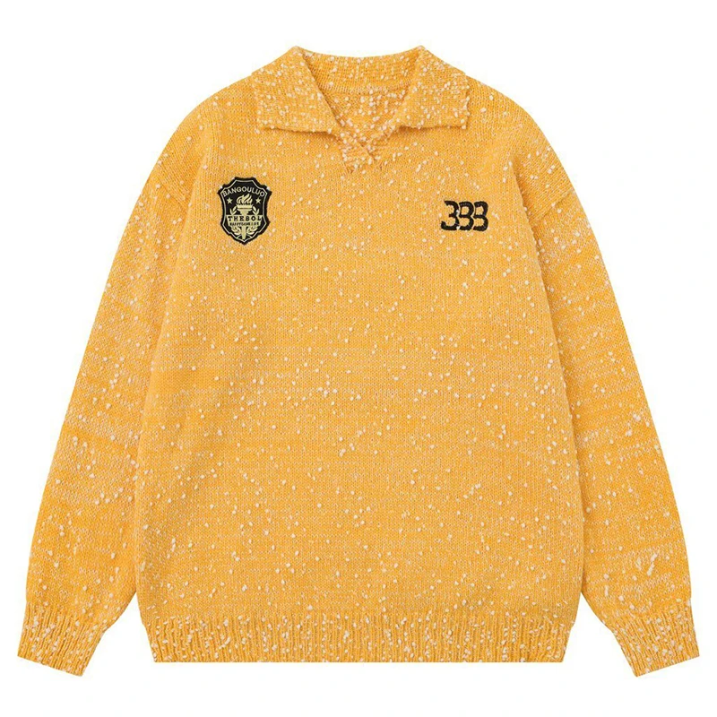 

Vintage Knitted Sweater Men Women Long Sleeve Pullover Retro Collar Loose Fit Warm Speckled Jumper Casual Autumn Tops Clothing