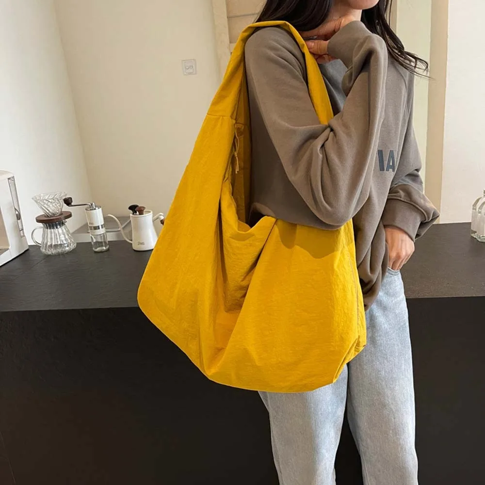 

Casual Nylon Shoulder Bag Double Zipper Design Japanese Style Large Capacity Tote Bag Solid Color Polyester Storage Pouch Work