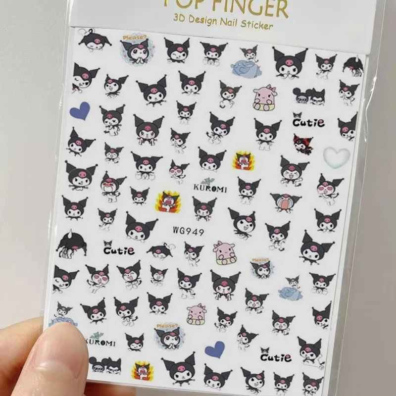 Sanrio New 3D Cartoon Kuromi Nail Stickers Cute Hello Kitty Stickers For Nails Anime Melody Nail Art Decoration Press On Sticker