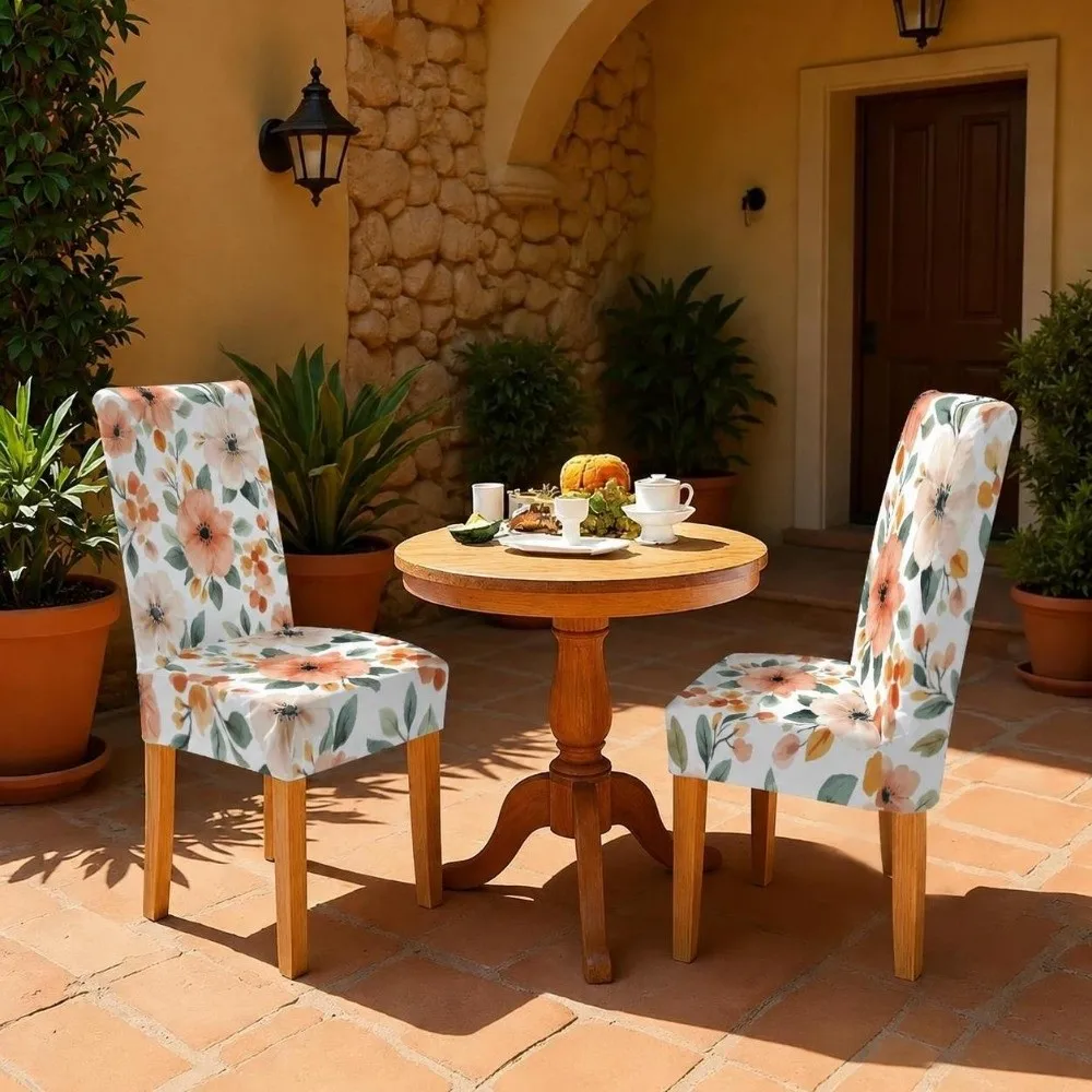 1/6pcs Full Cover Leopard Printed Chair Cover Elastic Leaf Dining Chair Cover Floral Non Slip Stretch Chair Cover Living Room