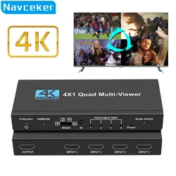 4K HDMI-compatible Multiviewer 4x1 1080P Quad Screen Multi Viewer HDMI Multi-Viewer Splitter Seamless Switcher with IR for PC