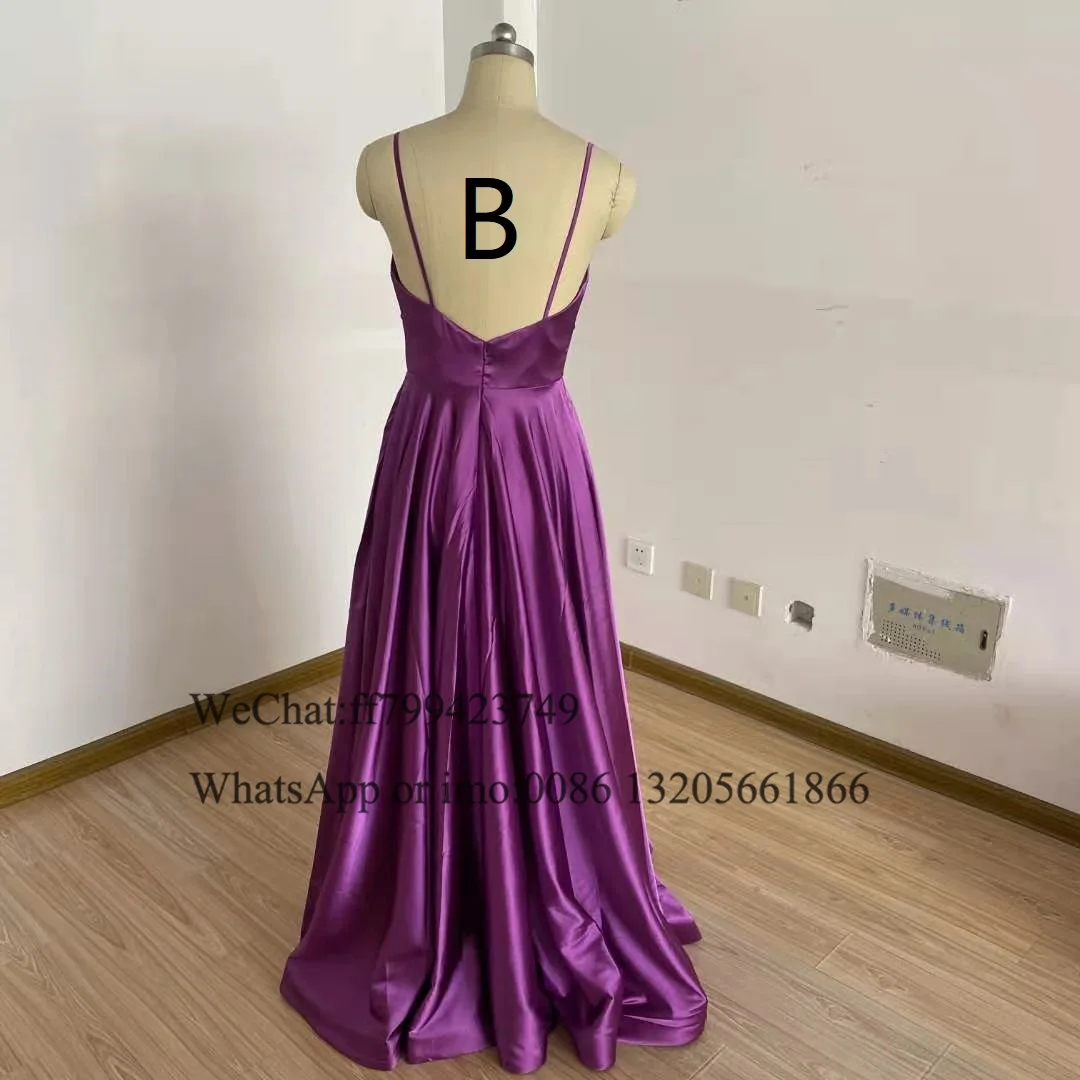 Fuchsia V Leher Backless Prom Gaun Panjang Garis Spaghetti Strap فساتين السهرة Sapu Kereta Gaun Malam Pesta untuk Wanita