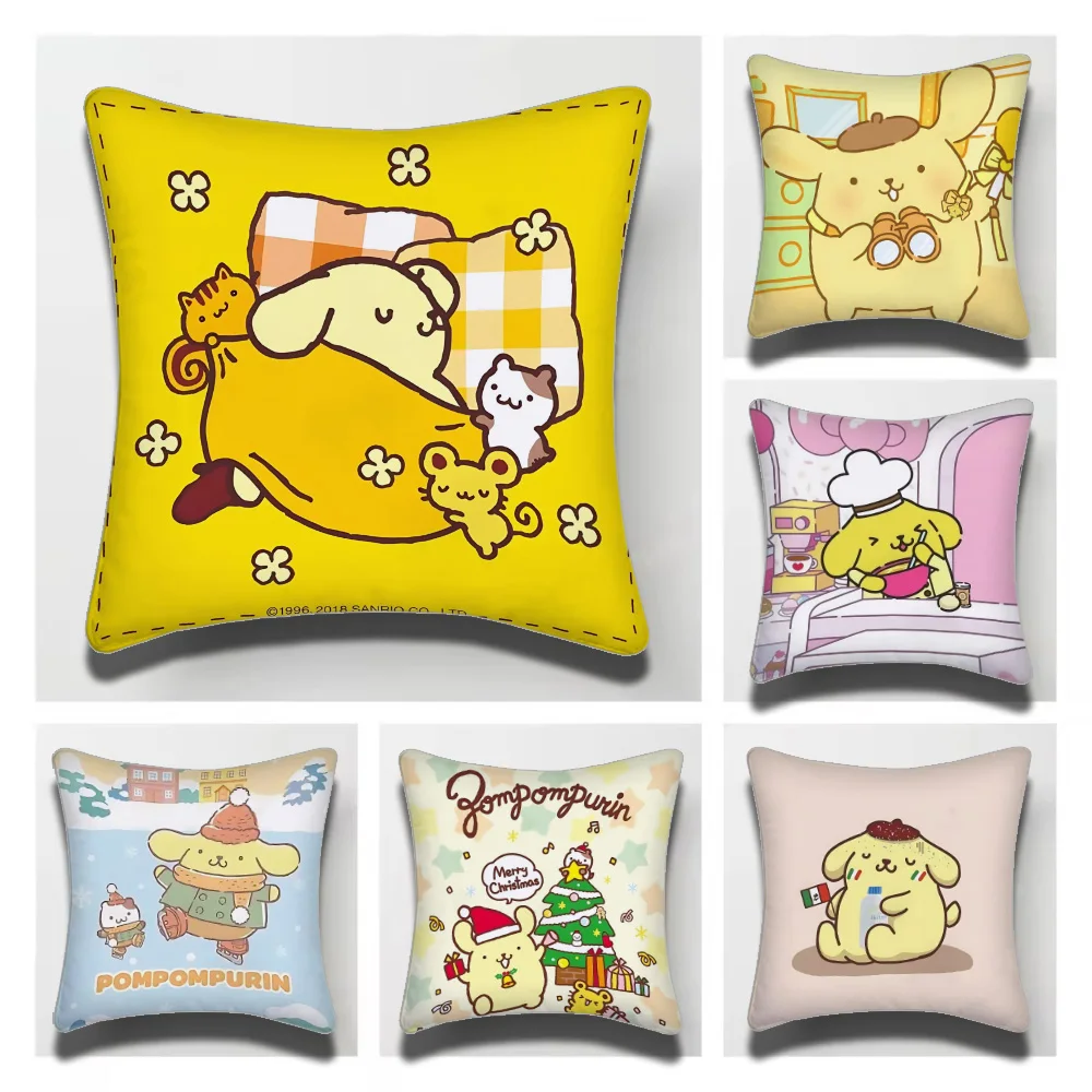 Sanrio pompompurin ESFP Cartoon Cute Pillow Case Sofa Living Room Bedroom Headboard Backrest Cushion Square Cushion Nap Time