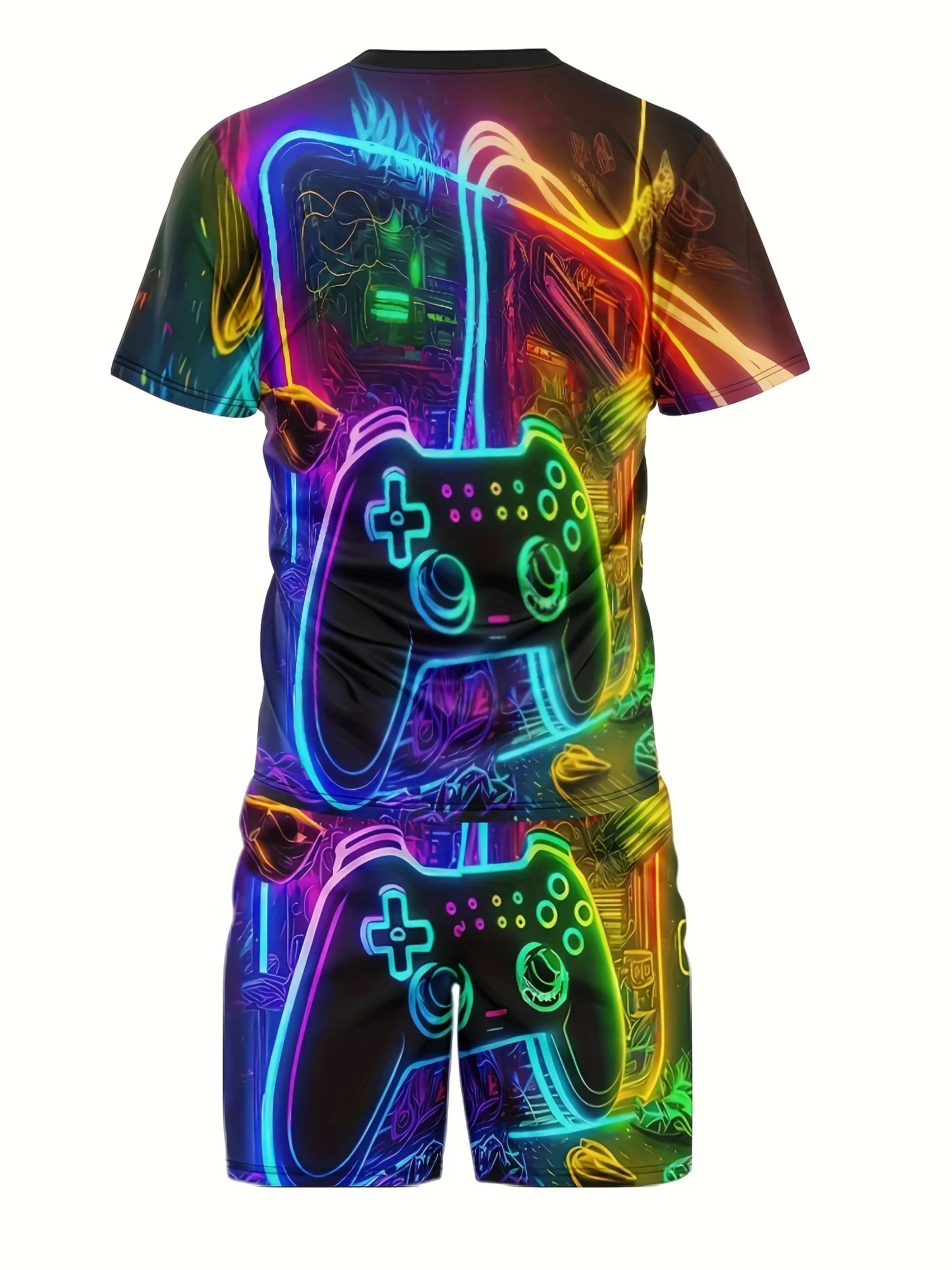 Estate 2 pezzi Neon e Gamepad da uomo Set di abbigliamento stampato in 3D t-shirt a maniche corte da uomo e Set di pantaloncini con coulisse novità